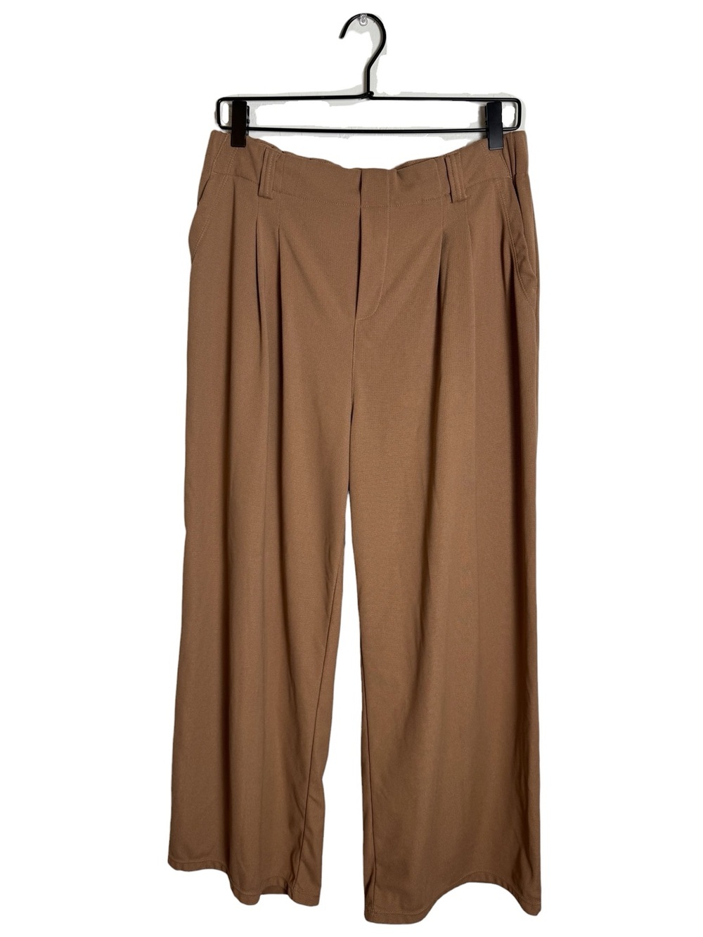 Halara Waffle Knit Glazed Ginger Tan High Waisted Pleated Wide Leg Work Pants